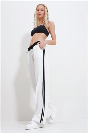 Kadın Beyaz Beli Lastikli Çift Şeritli Pazalazzo Eşofman Altı ALC-X11969