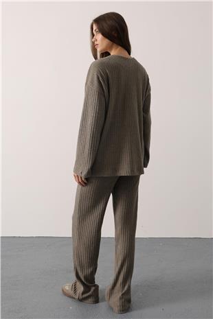 Kadın Vizon Beli Lastikli Fitilli Örme Pantolon VS01252