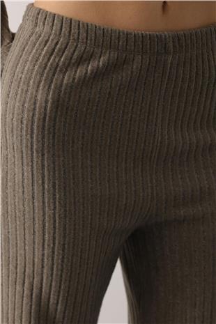Kadın Vizon Beli Lastikli Fitilli Örme Pantolon VS01252