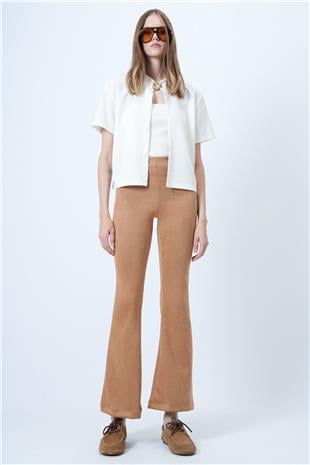 Kadın Taba Beli Lastikli İspanyol Paça Süet Pantolon VS01293