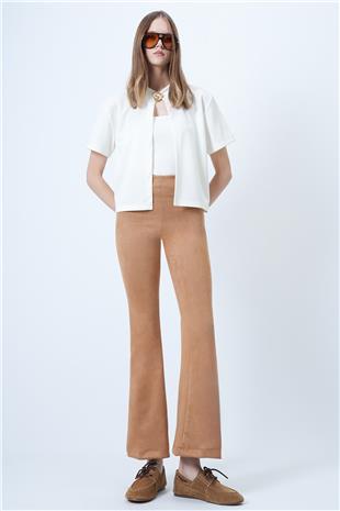 Kadın Taba Beli Lastikli İspanyol Paça Süet Pantolon VS01293