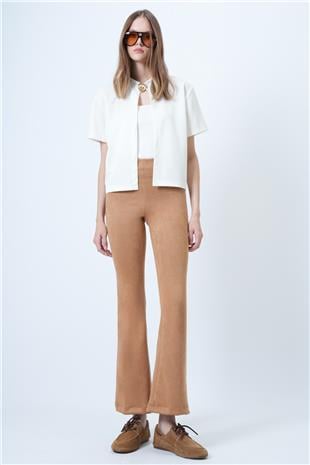 Kadın Taba Beli Lastikli İspanyol Paça Süet Pantolon VS01293