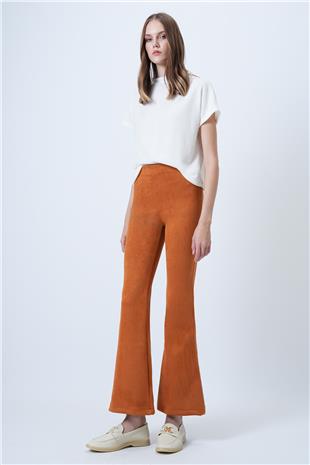 Kadın Tarçın Beli Lastikli İspanyol Paça Süet Pantolon VS01293