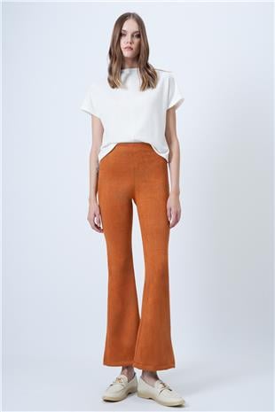 Kadın Tarçın Beli Lastikli İspanyol Paça Süet Pantolon VS01293