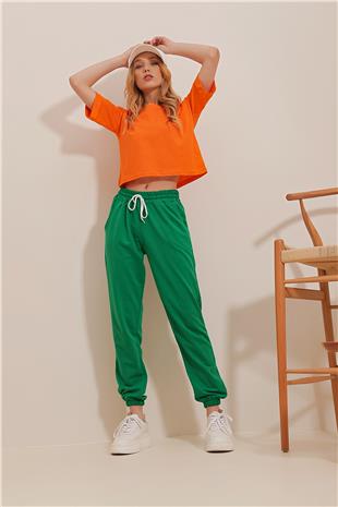 Kadın Yeşil Beli Ve Paçası Lastikli Basic Eşofman Altı ALC-X5902