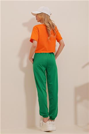 Kadın Yeşil Beli Ve Paçası Lastikli Basic Eşofman Altı ALC-X5902