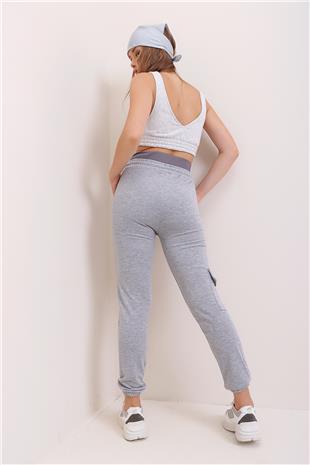 Kadın Grimelanj Beli Ve Paçası Lastikli Önü Dikiş Detaylı İki İplik Kargo Cep Eşofman Altı ALC-X6909