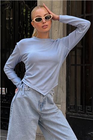 Kadın Bebe Mavi Bisikklet Yaka Yanları Büzgülü Basic Bluz VS00731