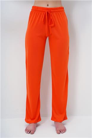 Kadın Turuncu Bisiklet Yaka Baskılı T-Shirt Ve Düz Renk Pantolonlu Pijama Takımı PJM-X13883