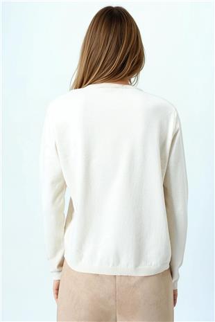 Kadın Taş Bisiklet Yaka Dokulu Örgü Desenli Uzun Kollu Triko Bluz VS01061