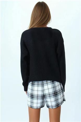 Kadın Siyah Bisiklet Yaka Düz Örgü Triko Kazak VS01045