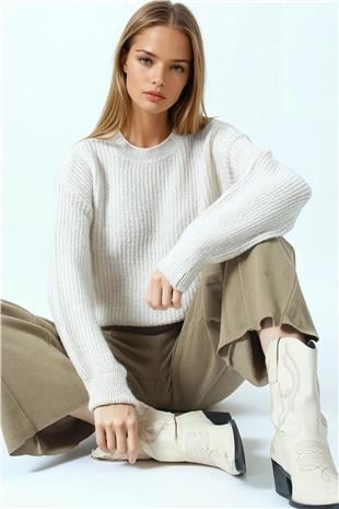 Kadın Taş Bisiklet Yaka Düz Örgü Triko Kazak VS01045