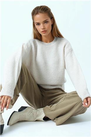 Kadın Taş Bisiklet Yaka Düz Örgü Triko Kazak VS01045