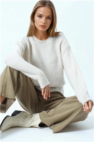 Kadın Taş Bisiklet Yaka Düz Örgü Triko Kazak VS01045