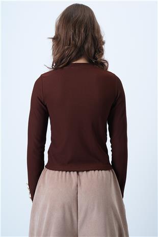 Kadın Kahverengi Bisiklet Yaka Gold Düğme Detaylı Ottoban Bluz VS01175