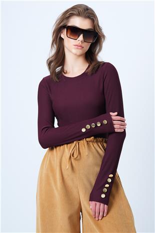 Kadın Bordo Bisiklet Yaka Gold Düğme Detaylı Ottoban Bluz VS01175