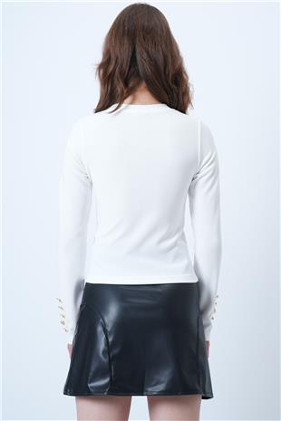 Kadın Beyaz Bisiklet Yaka Gold Düğme Detaylı Ottoban Bluz VS01175