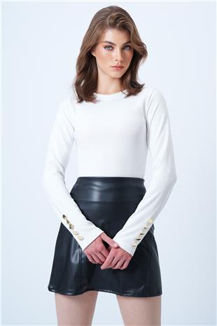 Kadın Beyaz Bisiklet Yaka Gold Düğme Detaylı Ottoban Bluz VS01175