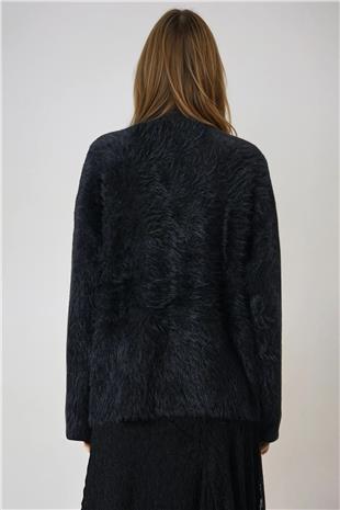 Kadın Siyah Bisiklet Yaka Püsküllü Kazak VS01025