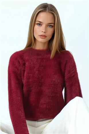 Kadın Bordo Bisiklet Yaka Püsküllü Triko Kazak VS01073