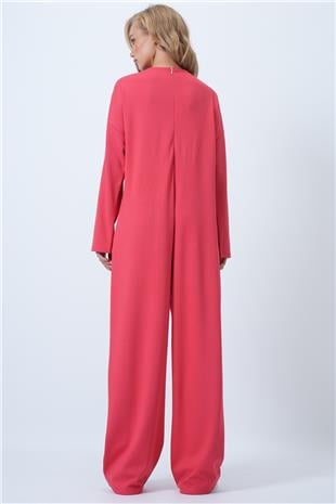 Kadın Mercan Bisiklet Yaka Sırtı Fermuarlı Rahat Kesim Tulum ALC-X14554