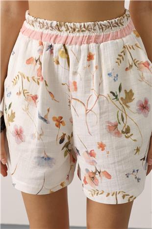Kadın Mix Çiçek Desenli Beli Lastikli Şort VS00638