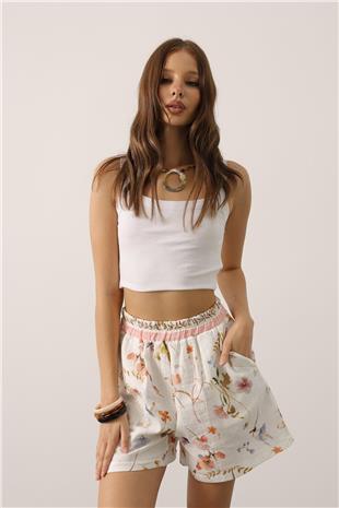 Kadın Mix Çiçek Desenli Beli Lastikli Şort VS00638