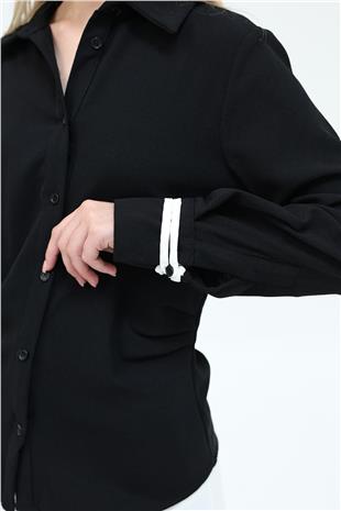 Kadın Siyah Büzgü Detaylı Crep Gömlek VS00447