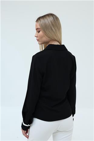 Kadın Siyah Büzgü Detaylı Crep Gömlek VS00447