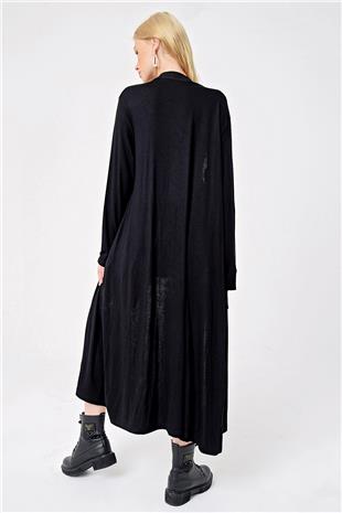 Kadın Siyah Çift Cep Maxı Boy Viscon Hırka ALC-X4865