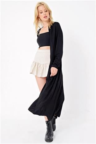 Kadın Siyah Çift Cep Maxı Boy Viscon Hırka ALC-X4865