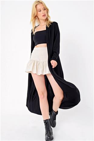 Kadın Siyah Çift Cep Maxı Boy Viscon Hırka ALC-X4865