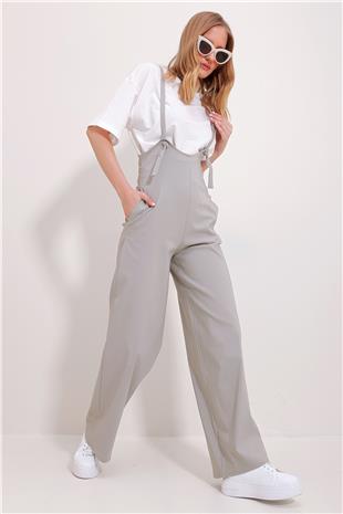 Kadın Taş Çift Cepli Askılı Likralı Salopet Tulum ALC-X11539