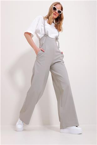 Kadın Taş Çift Cepli Askılı Likralı Salopet Tulum ALC-X11539