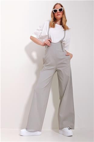 Kadın Taş Çift Cepli Askılı Likralı Salopet Tulum ALC-X11539