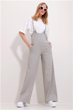 Kadın Taş Çift Cepli Askılı Likralı Salopet Tulum ALC-X11539