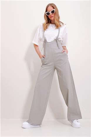 Kadın Taş Çift Cepli Askılı Likralı Salopet Tulum ALC-X11539