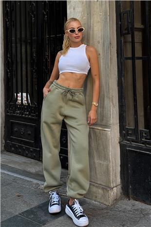 Kadın Mint Çift Cepli Beli Ve Paçası Lastikli 3 İplik Eşoftman Altı VS00724