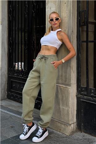 Kadın Mint Çift Cepli Beli Ve Paçası Lastikli 3 İplik Eşoftman Altı VS00724