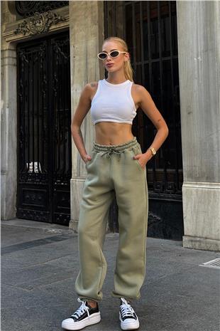 Kadın Mint Çift Cepli Beli Ve Paçası Lastikli 3 İplik Eşoftman Altı VS00724