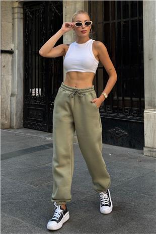 Kadın Mint Çift Cepli Beli Ve Paçası Lastikli 3 İplik Eşoftman Altı VS00724