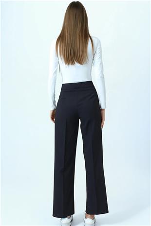 Kadın Siyah Çift Cepli Düğme Kapamalı Palazzo Pantolon VS01075