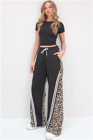 Kadın Bej Çift Cepli Leopar Desenli İspanyol Paça Pantolon ALC-X13660