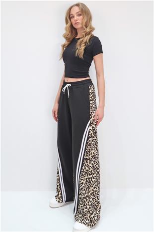 Kadın Bej Çift Cepli Leopar Desenli İspanyol Paça Pantolon ALC-X13660
