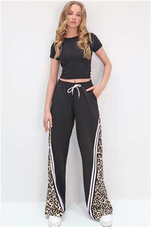 Kadın Bej Çift Cepli Leopar Desenli İspanyol Paça Pantolon ALC-X13660