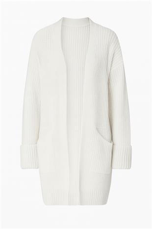 Kadın Ekru Çift Cepli Oversize Triko Hırka VS00737