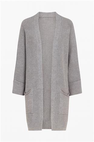 Kadın Gri Çift Cepli Oversize Triko Hırka VS00737