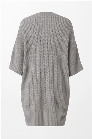 Kadın Gri Çift Cepli Oversize Triko Hırka VS00737