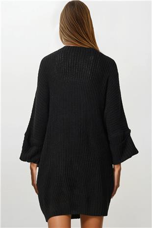 Kadın Siyah Çift Cepli Oversize Triko Hırka VS00737