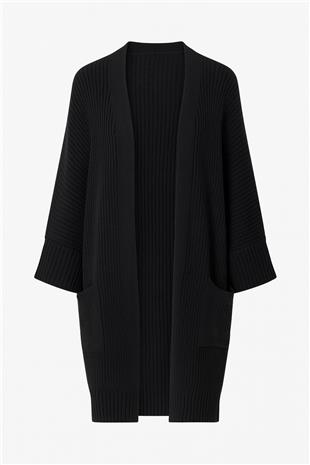 Kadın Siyah Çift Cepli Oversize Triko Hırka VS00737